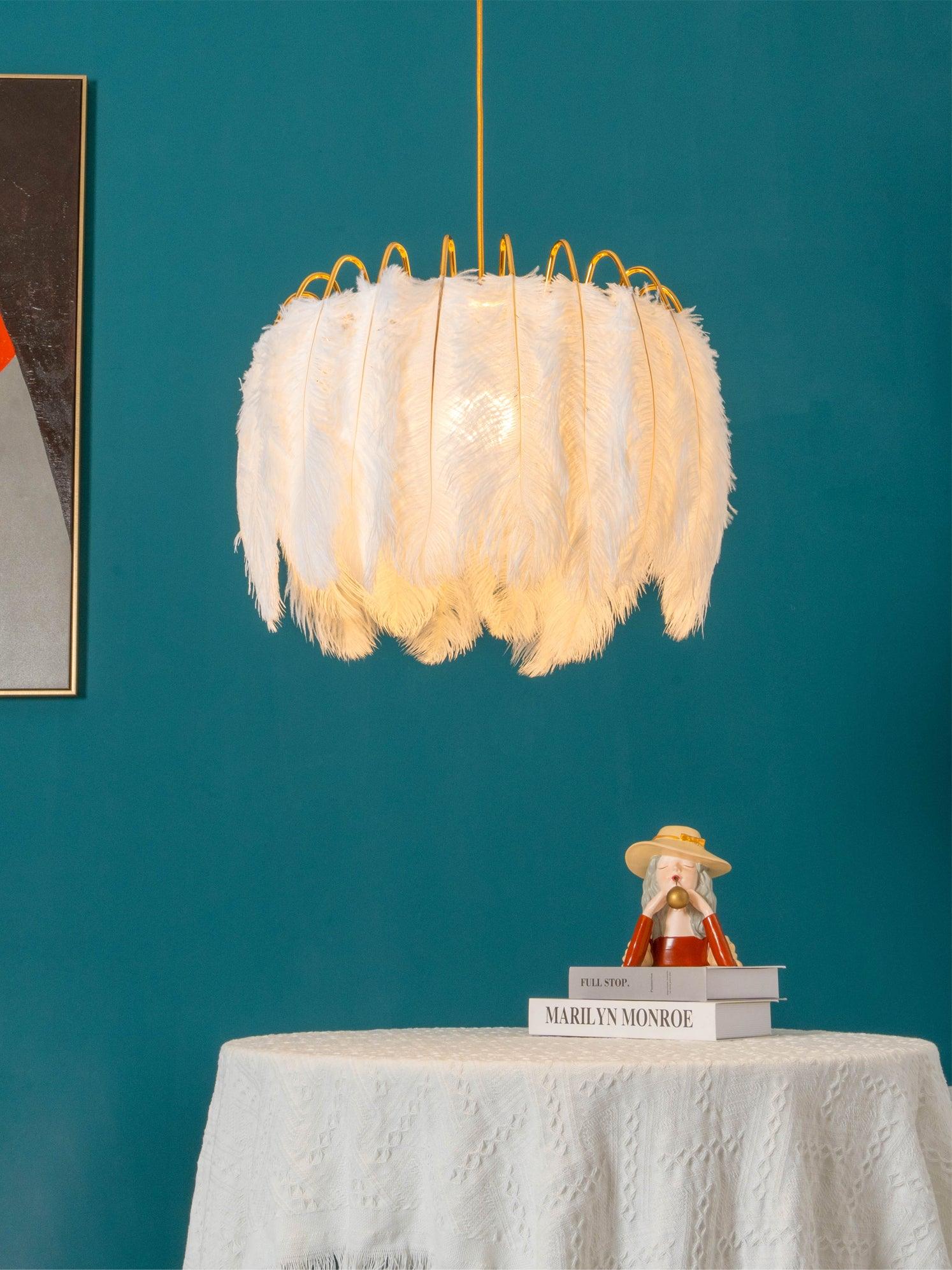 Feather Pendant Lamp - Handmade Bohemian Style Ceiling Light Fixture for Living Room, Bedroom, Dining Room & Kitchen Decor