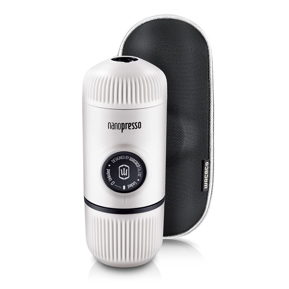 WACACO Nanopresso Portable Espresso Maker with Protective Case - Compact Travel Coffee Machine for Camping, Hiking, Office & Home Use | Upgrade Version in Elements Chill White | Perfect Gift for Coffee Lovers