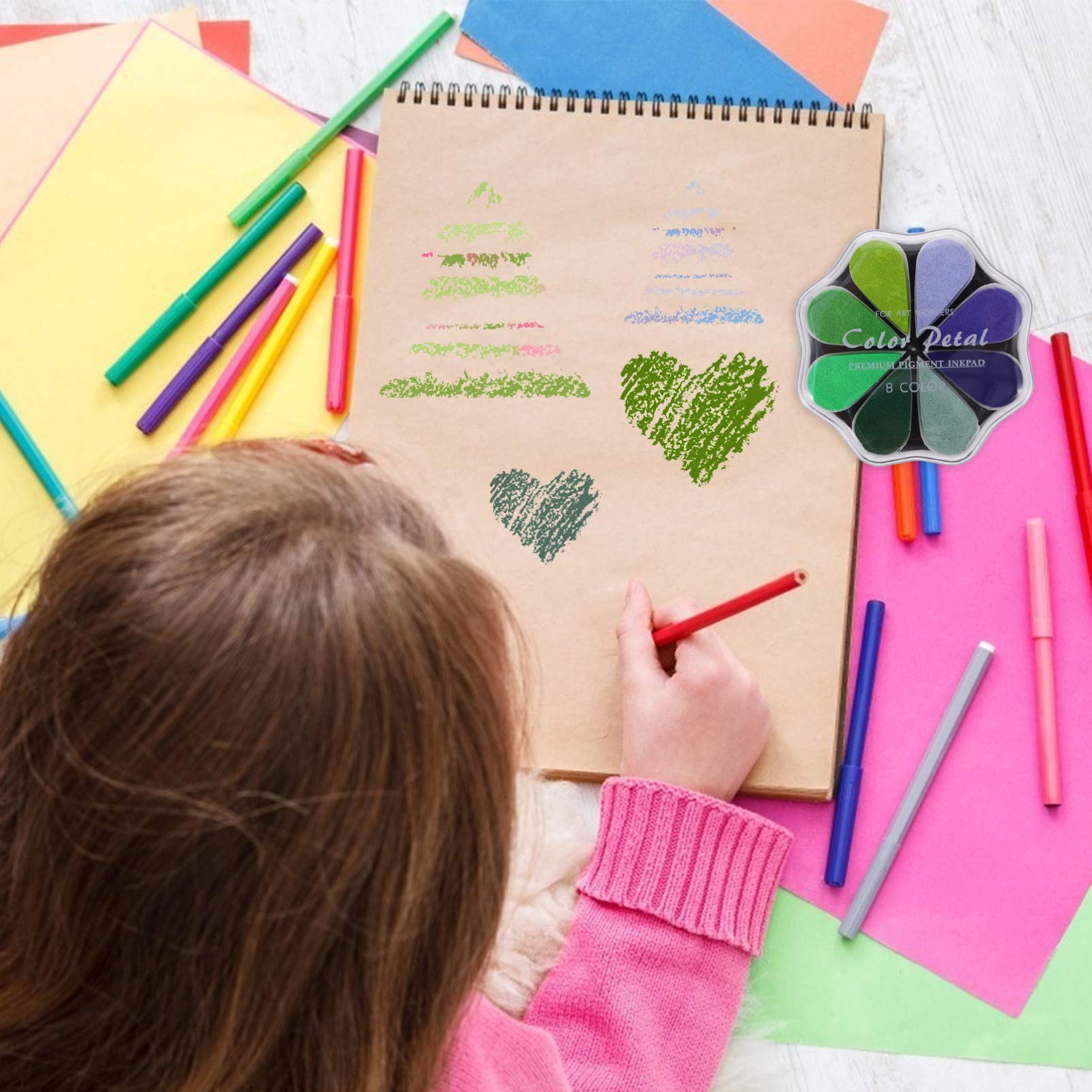 MILISTEN DIY Stamp Pad Kit - Non-Toxic Ink Pad for Kids Crafting, Fingerprint Art, Scrapbooking & Card Making - Perfect for Toddler Play, Sponge Stamps & Creative DIY Projects