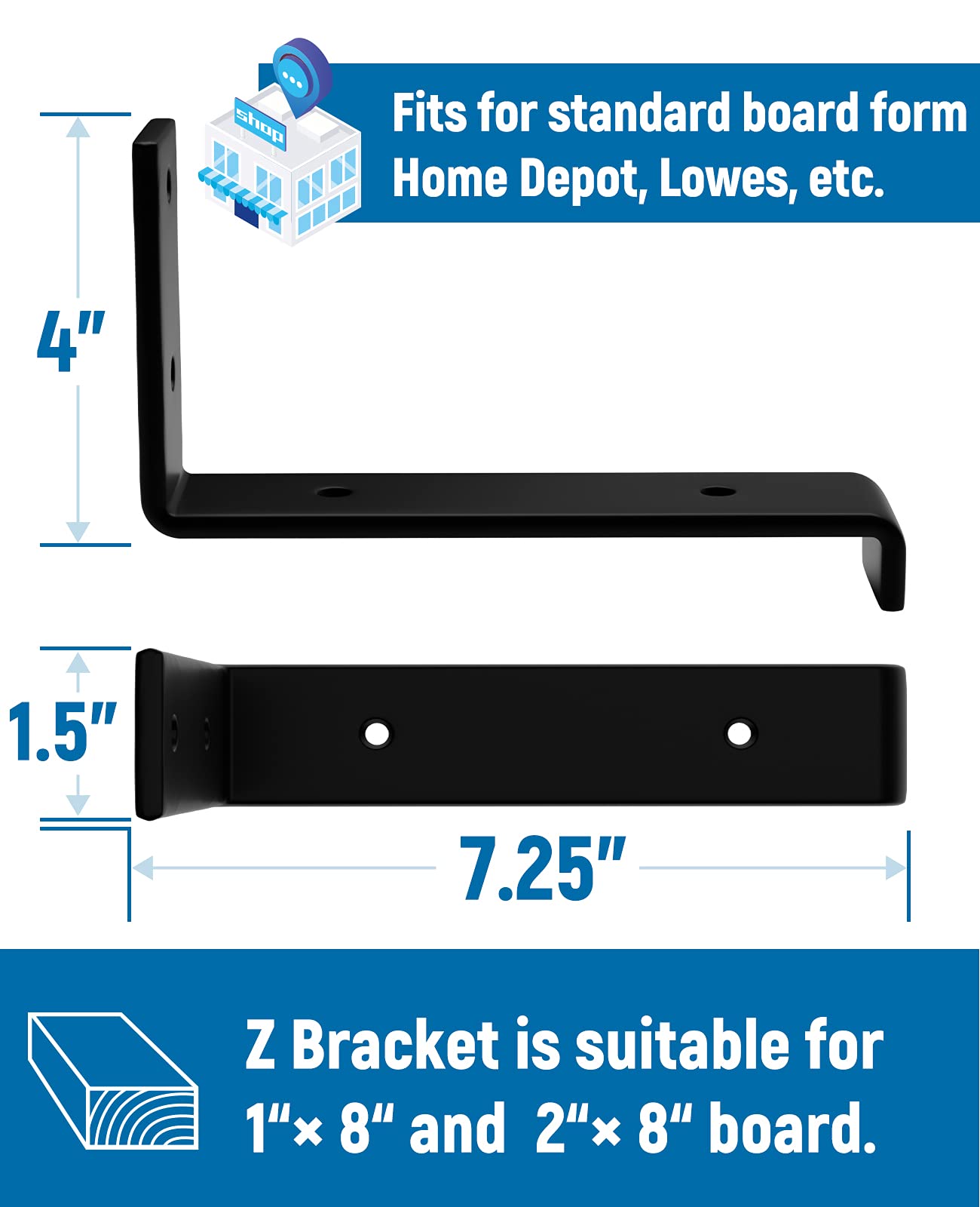 LEOPO 8 Inch Heavy Duty Shelf Brackets (4 Pack) - 1/5 Inch Thick Metal Z Brackets for DIY Floating Shelves - Perfect for Home Office, Kitchen, Garage & Closet Organization