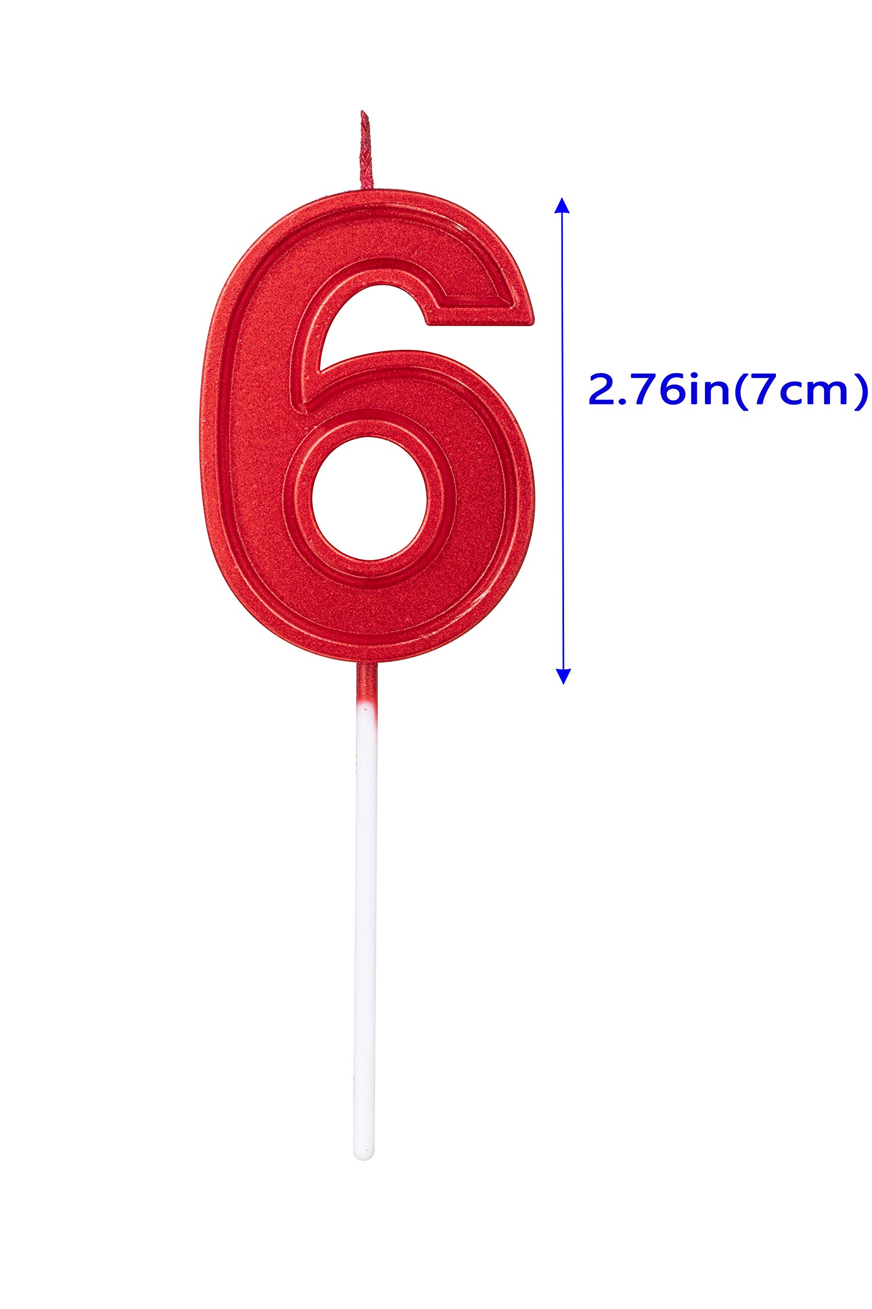 2.76 Inch Red Glitter Number 6 Birthday Candles - Cake Topper Decoration for Wedding Anniversary, Party Celebration - Perfect for Birthday Cakes, Cupcakes, and Dessert Tables