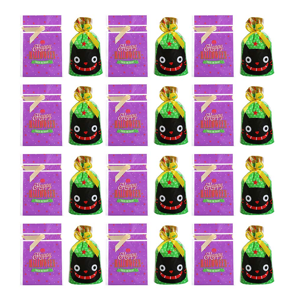 Halloween Candy Bags for Kids - 100 Pcs Plastic Treat Bags with Drawstring, Trick or Treat Candy Containers for Halloween Party Favors, Classroom Prizes & Goodie Bags