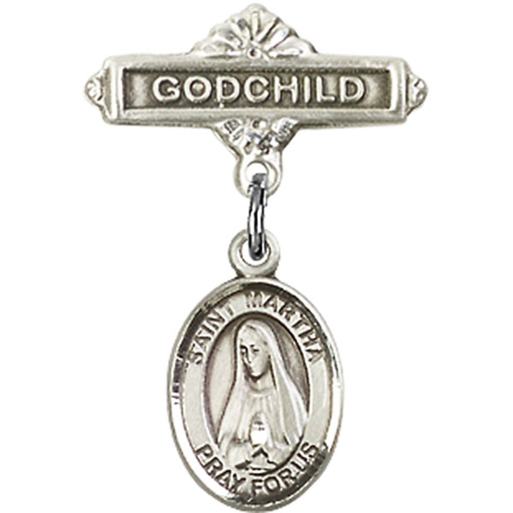 St. Martha Sterling Silver Baby Badge & Godchild Pin - 1 X 5/8 Inches - Perfect for Christenings, Baptisms & Special Occasions