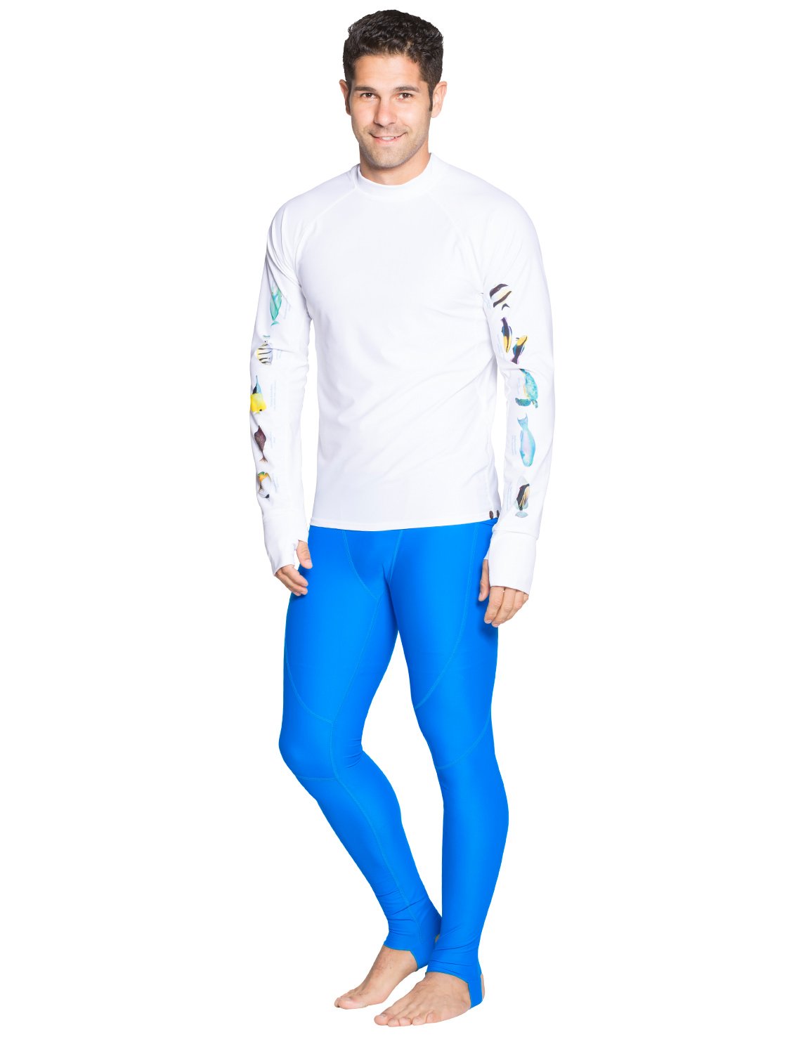 Tuga Men's Snorkel Rash Guard UPF 50+ Sun Protection Shirt - Hawaii Fish Print Quick Dry Swimwear for Snorkeling, Surfing & Beach Activities - Made in USA
