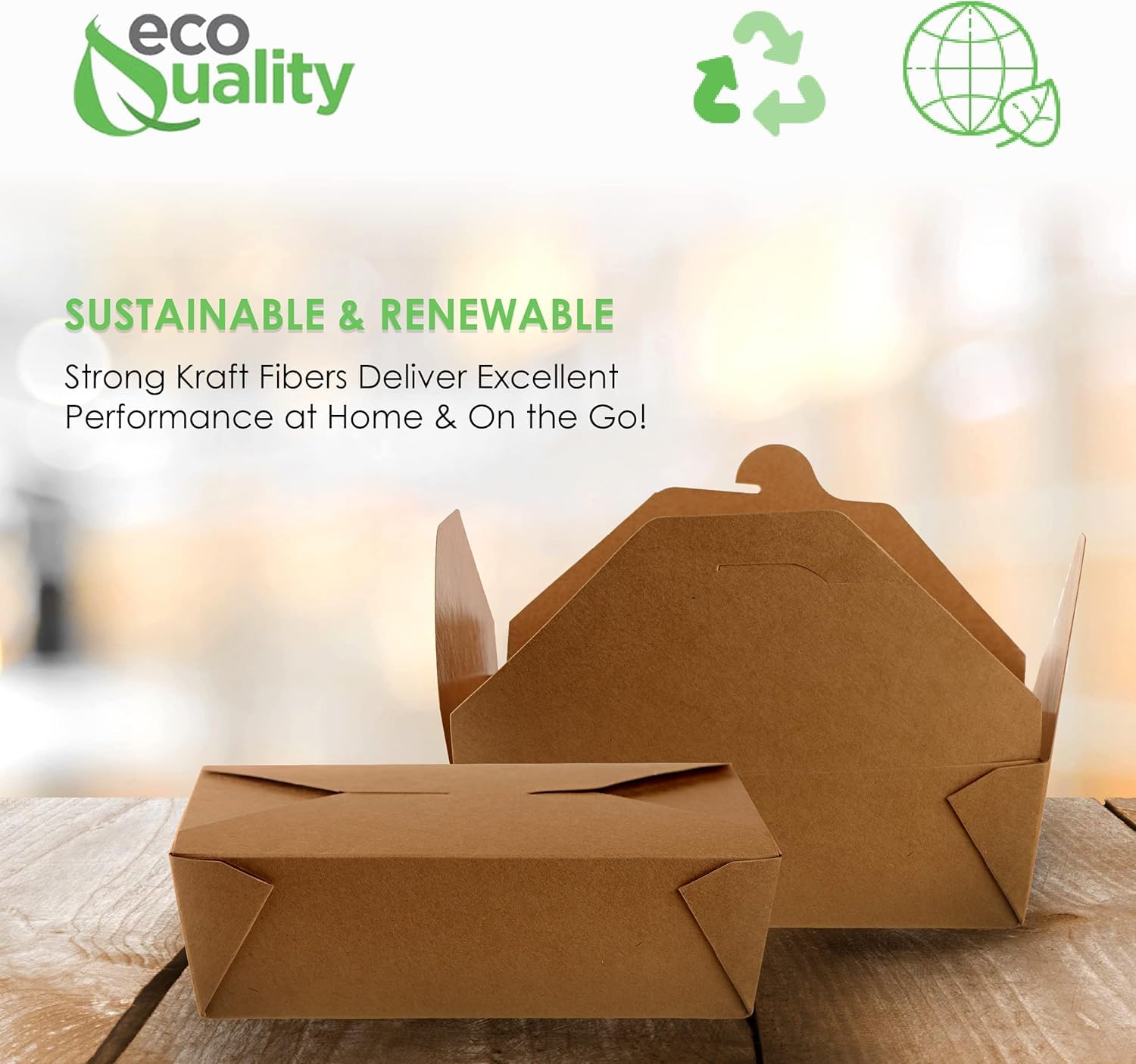 EcoQuality 400-Pack 66 oz Kraft Brown Paper Takeout Containers - Microwave Safe, Leak & Grease Resistant To-Go Boxes for Restaurants, Catering, Food Trucks - Recyclable Lunch Containers | Perfect for Takeout Meals, Food Delivery, Picnics & Office Lunches
