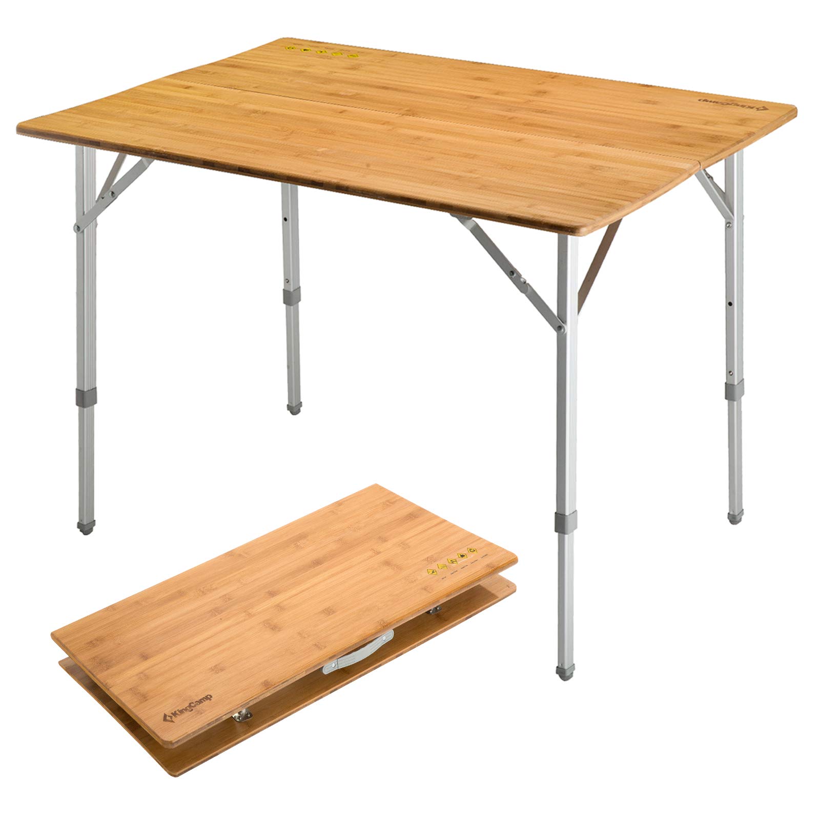 KingCamp Heavy Duty Bamboo Folding Camping Table - Portable Adjustable Height (176 lbs Capacity) with Carry Bag - Perfect for Outdoor, Travel, Picnic, Beach, BBQ, Tailgating & Indoor Use - Seats 4-6 People Comfortably