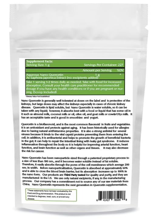 Nano Quercetin Powder 8 oz (227 Servings) | Premium Sophora Japonica Extract for Enhanced Absorption | Immune Support & Antioxidant Benefits | Non-GMO, Vegan Supplement | Perfect for Daily Wellness & Immune Boosting