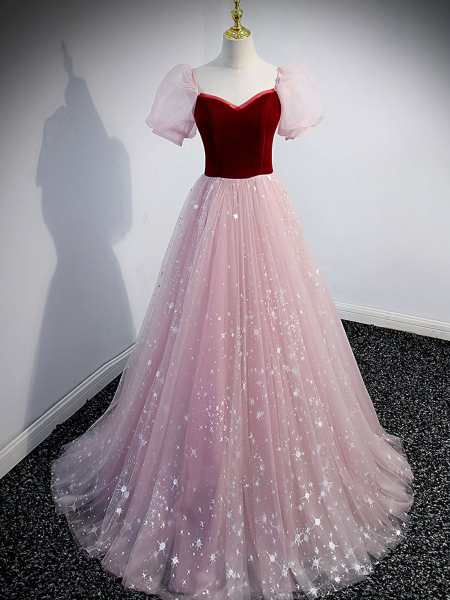 Elegant Pink A-Line Tulle Long Prom Dress for Women | Formal Evening Graduation Gown | Perfect for Prom Night, Homecoming & Special Occasions