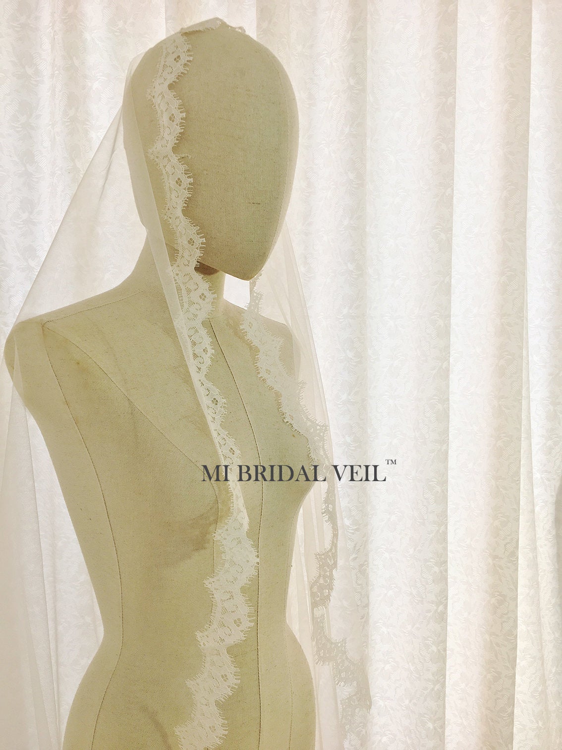 Elegant Cathedral Lace Wedding Veil with Blusher - Mantilla Lace Bridal Veil for Bride | Perfect for Church Weddings, Formal Ceremonies & Romantic Photos