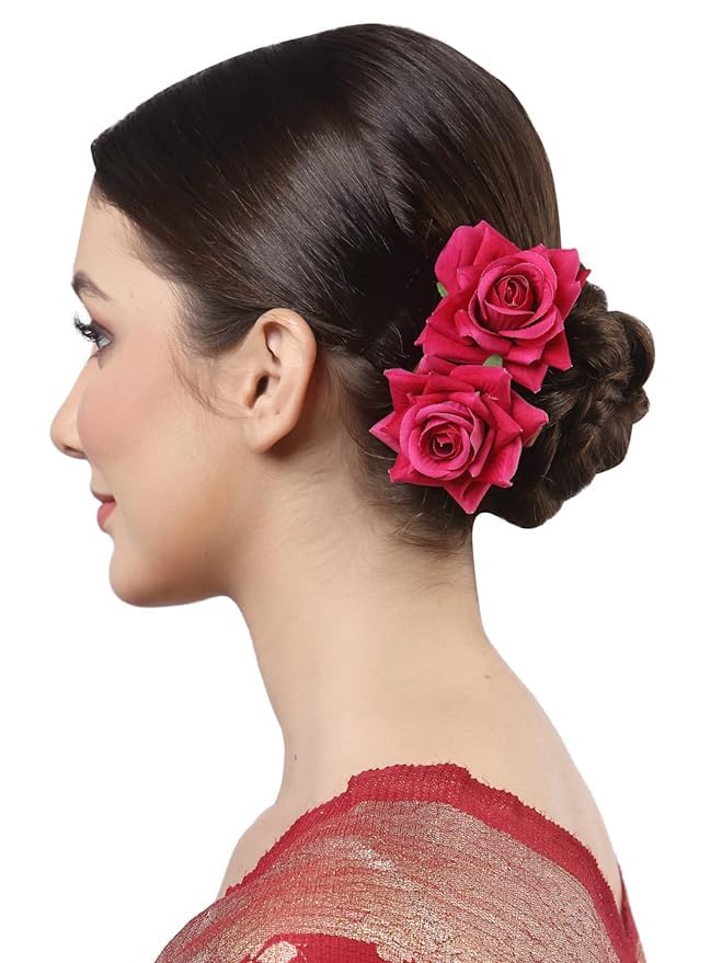 Natural Looking Red Rose Hair Clips for Women - Realistic Floral Hair Accessories (Pack of 1) | Perfect for Weddings, Parties & Everyday Style