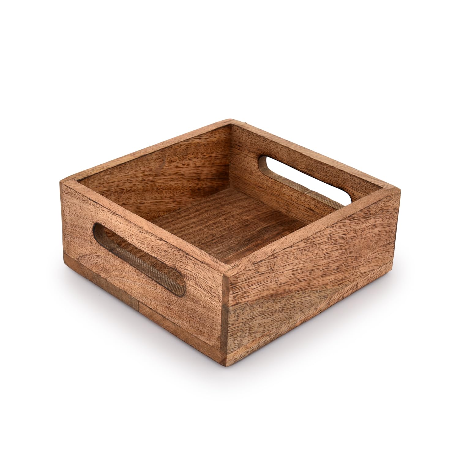Premium Square Mango Wood Napkin Holder with Burning Finish - 7.5