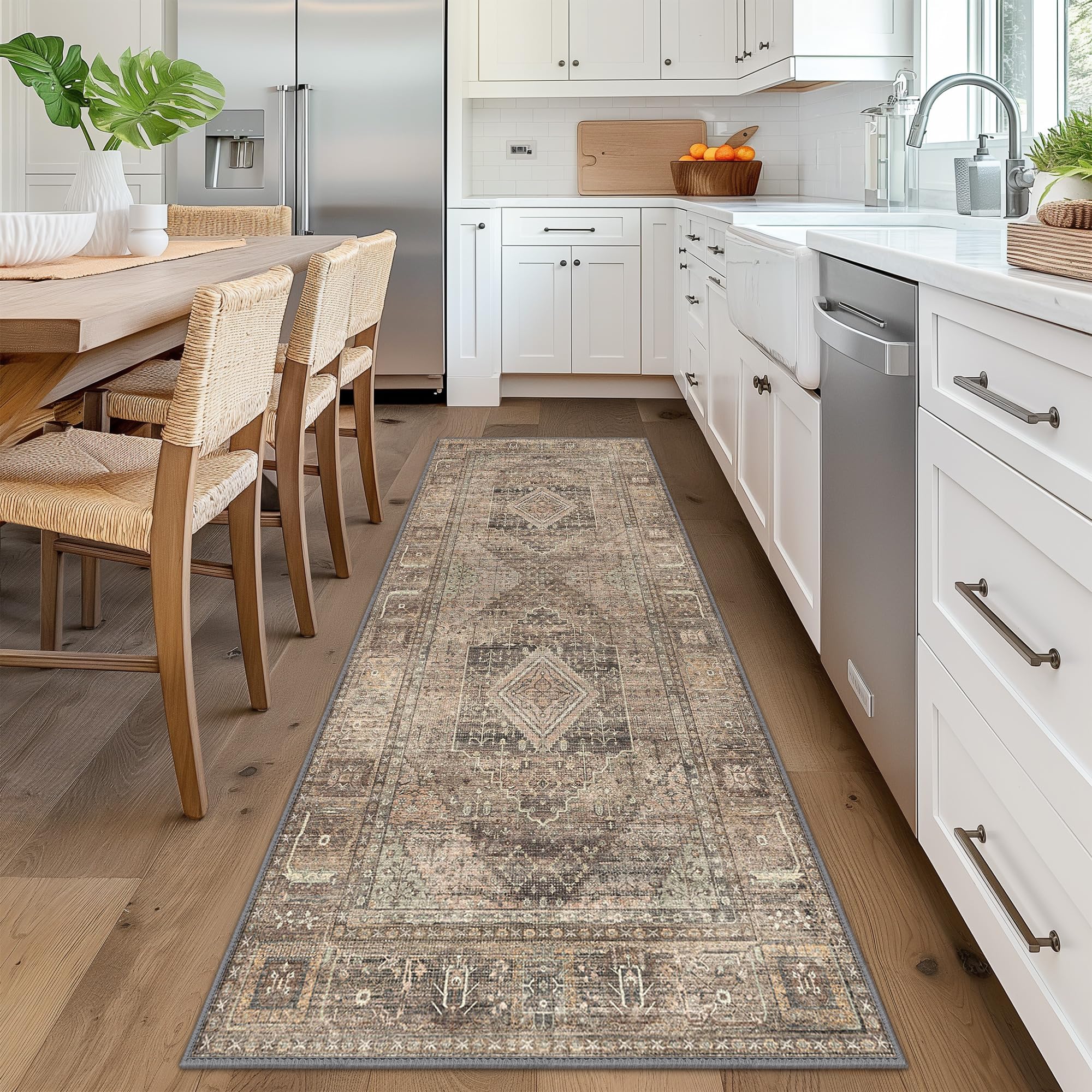 GENIMO 2x5 Non-Slip Runner Rug - Washable Low Pile Lightweight Carpet for Hallway, Living Room, Entryway, Bedroom & Kitchen - Tan | Perfect for High Traffic Areas & Home Decor