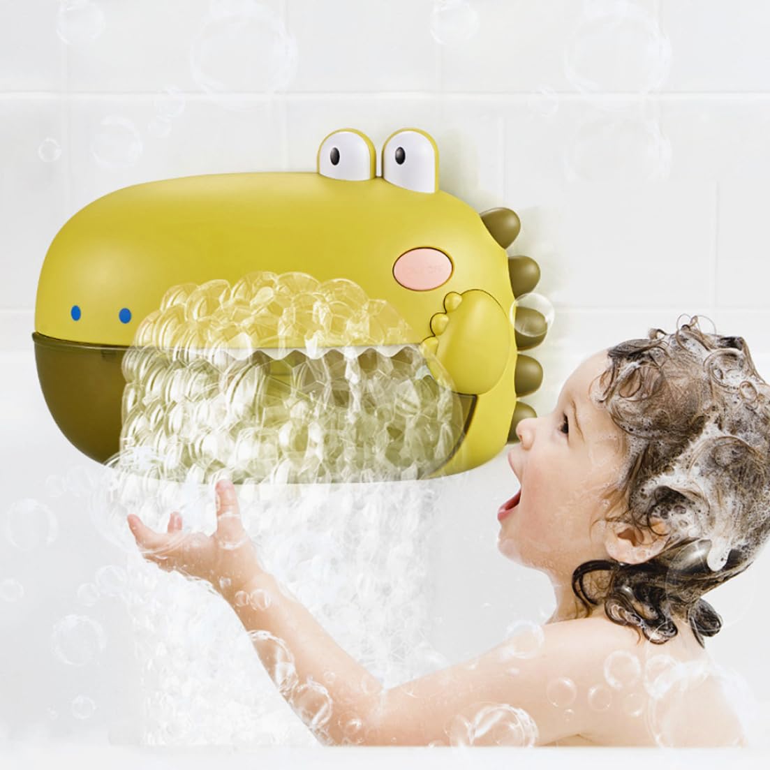Automatic Dinosaur Bubble Machine with Music - Fun Bath Toys for Babies, Boys & Girls - Green Bubble Maker for Bathtub Playtime & Outdoor Activities