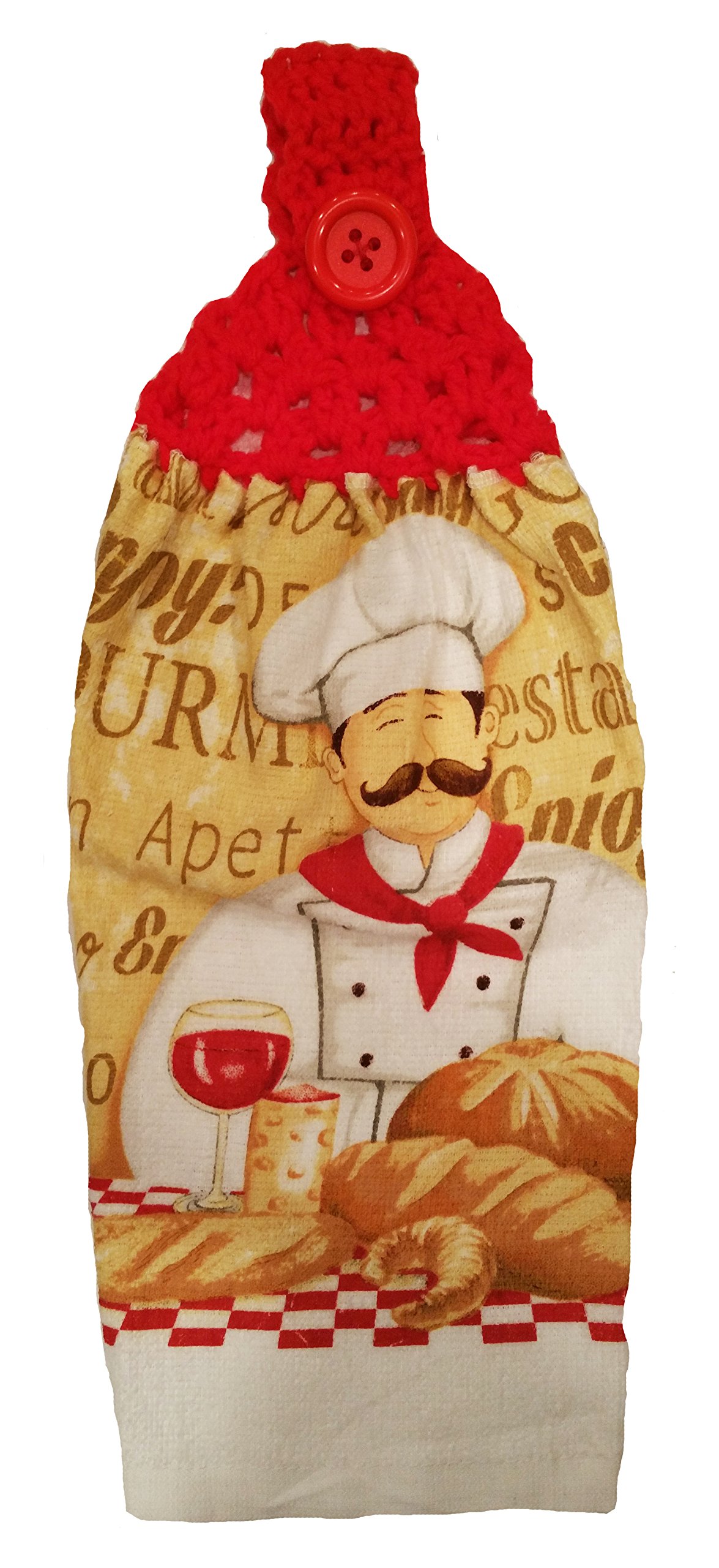 Handmade Red Crochet Top Baker Theme Kitchen Towel - Absorbent & Decorative for Baking, Cooking & Farmhouse Style Kitchens