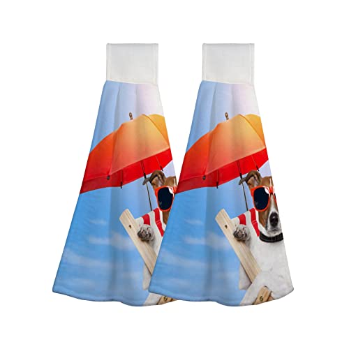 Holiday Dog Sunbathing Red Umbrella