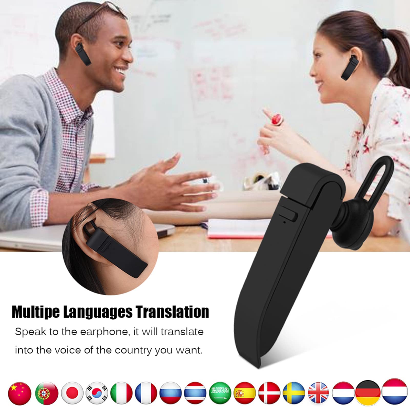 Durable 22 Languages Translation Earbuds - TWS True Wireless Bluetooth 4.1 Headphones with 10m Range for Travel, Business Meetings & Language Learning