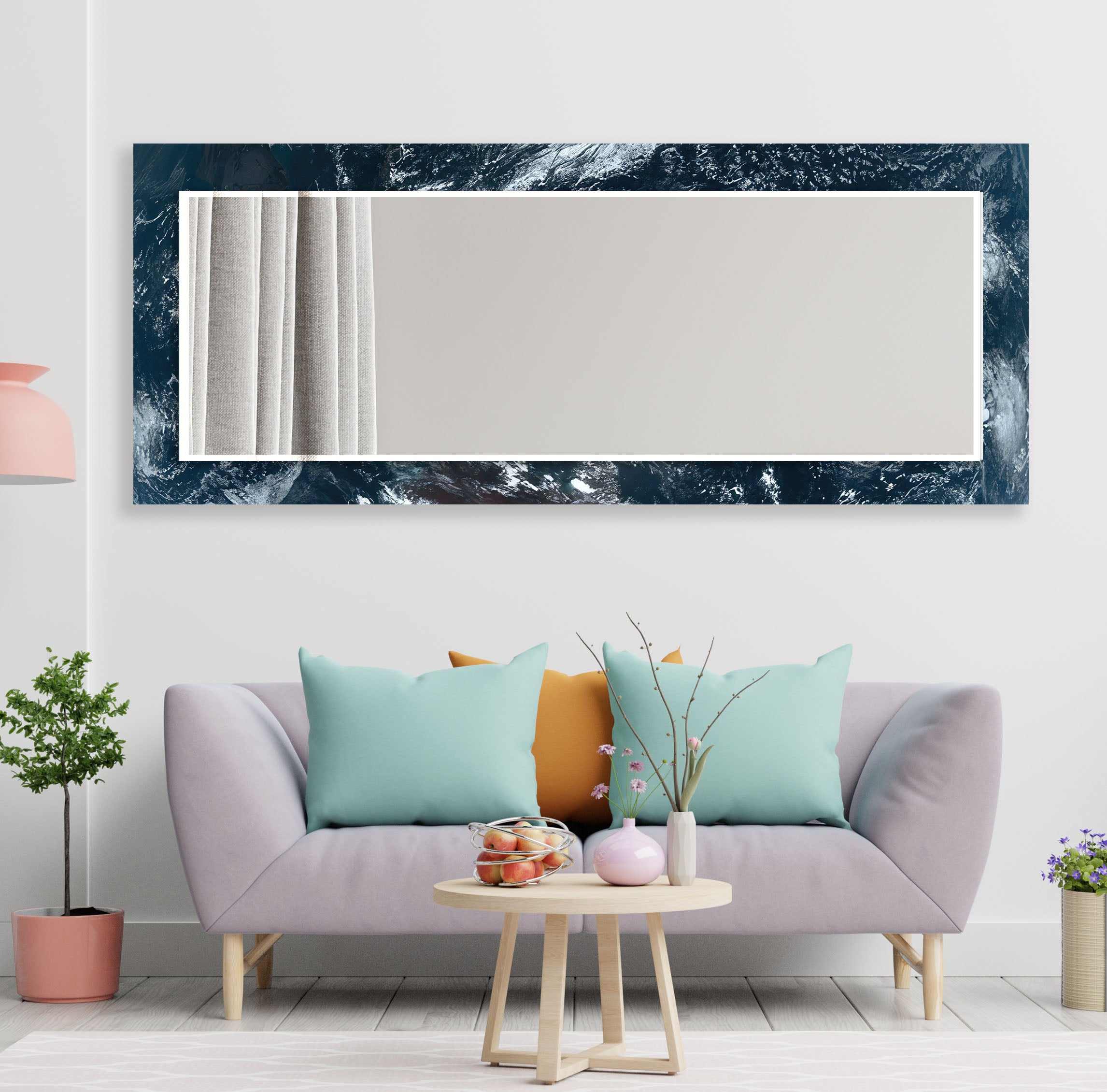 Stylish Black and White Wall Mirror - Modern Home Decor for Living Room, Bedroom, or Bathroom - Perfect for Selfies, Vanity, and Interior Design