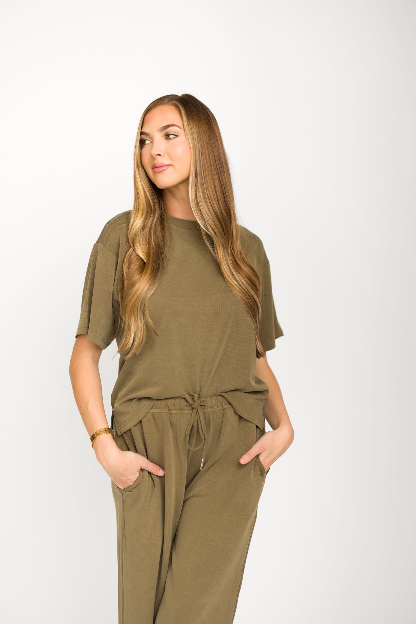 Macy Loose Fit T-Shirt & Wide Leg Pant Set - Women's Casual Sage Green Outfit for Lounge, Yoga & Everyday Wear