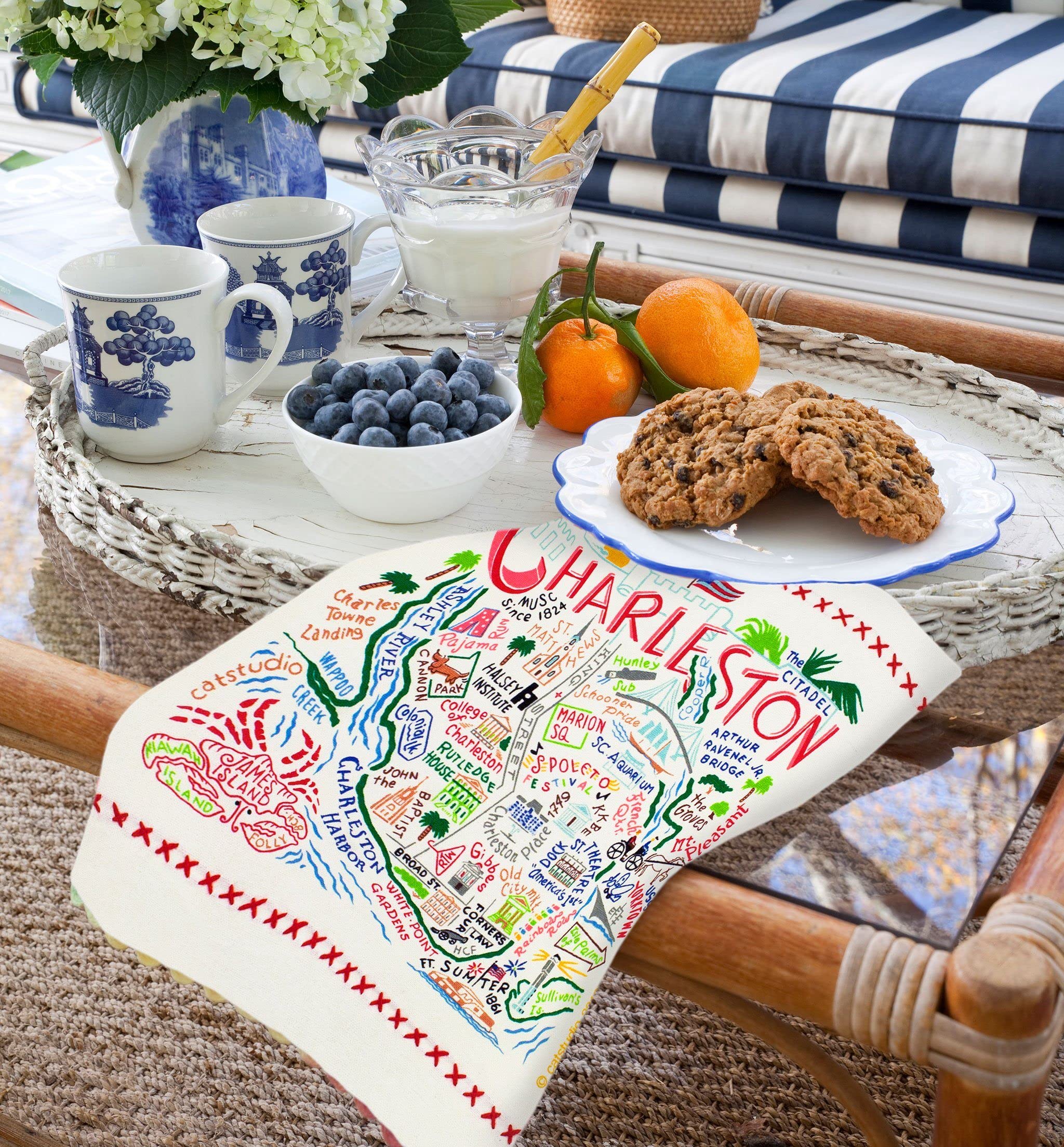 Catstudio Charleston Dish & Hand Towel Set - Absorbent Cotton Kitchen, Bar & Bathroom Towels for Drying Dishes, Glassware & Hands | Perfect for Home, Restaurant & Gifts