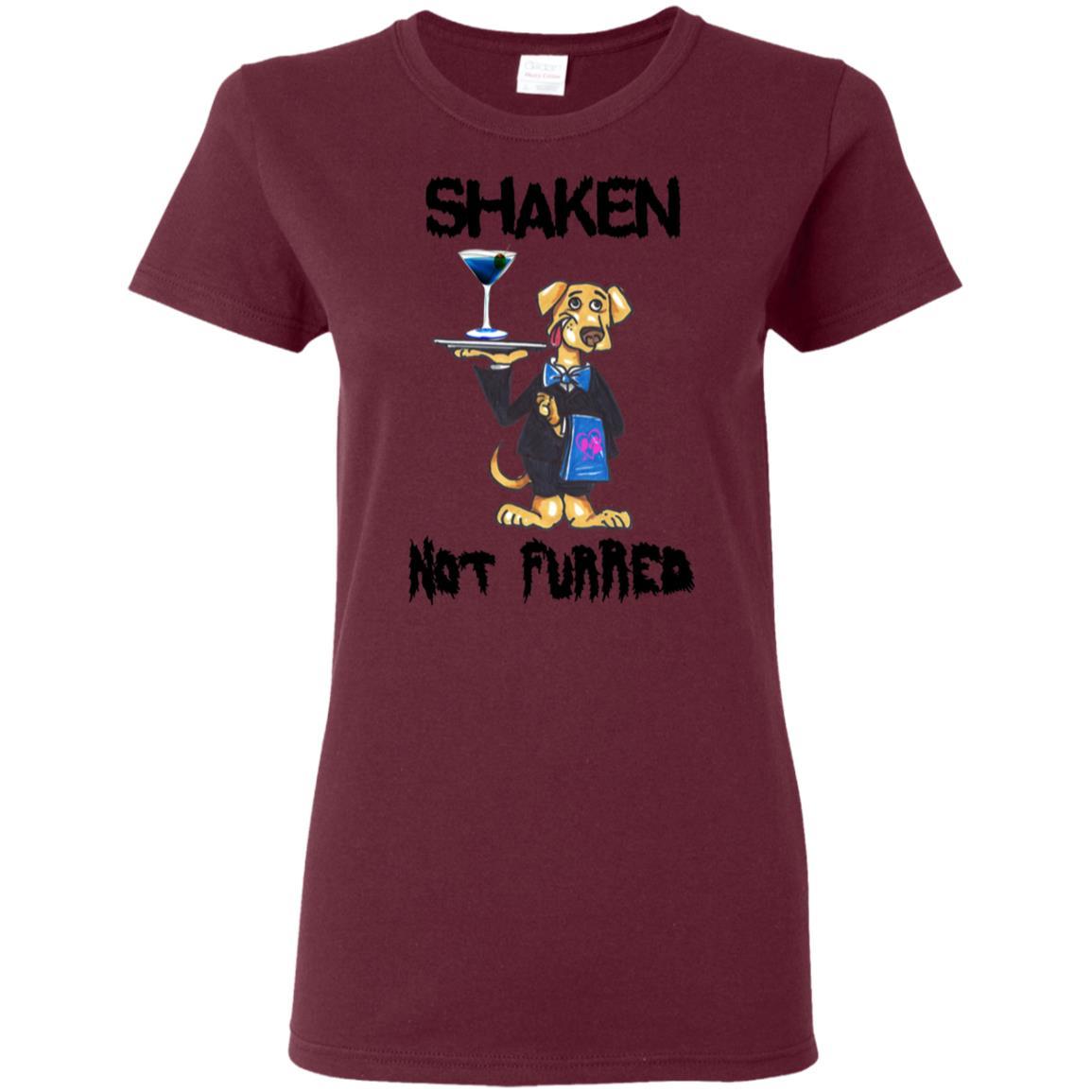 WineyBitches.Co Shaken Not Furred Women's 5.3 oz Cotton T-Shirt - Perfect for Casual Wear, Girls Night Out & Wine Tasting Events
