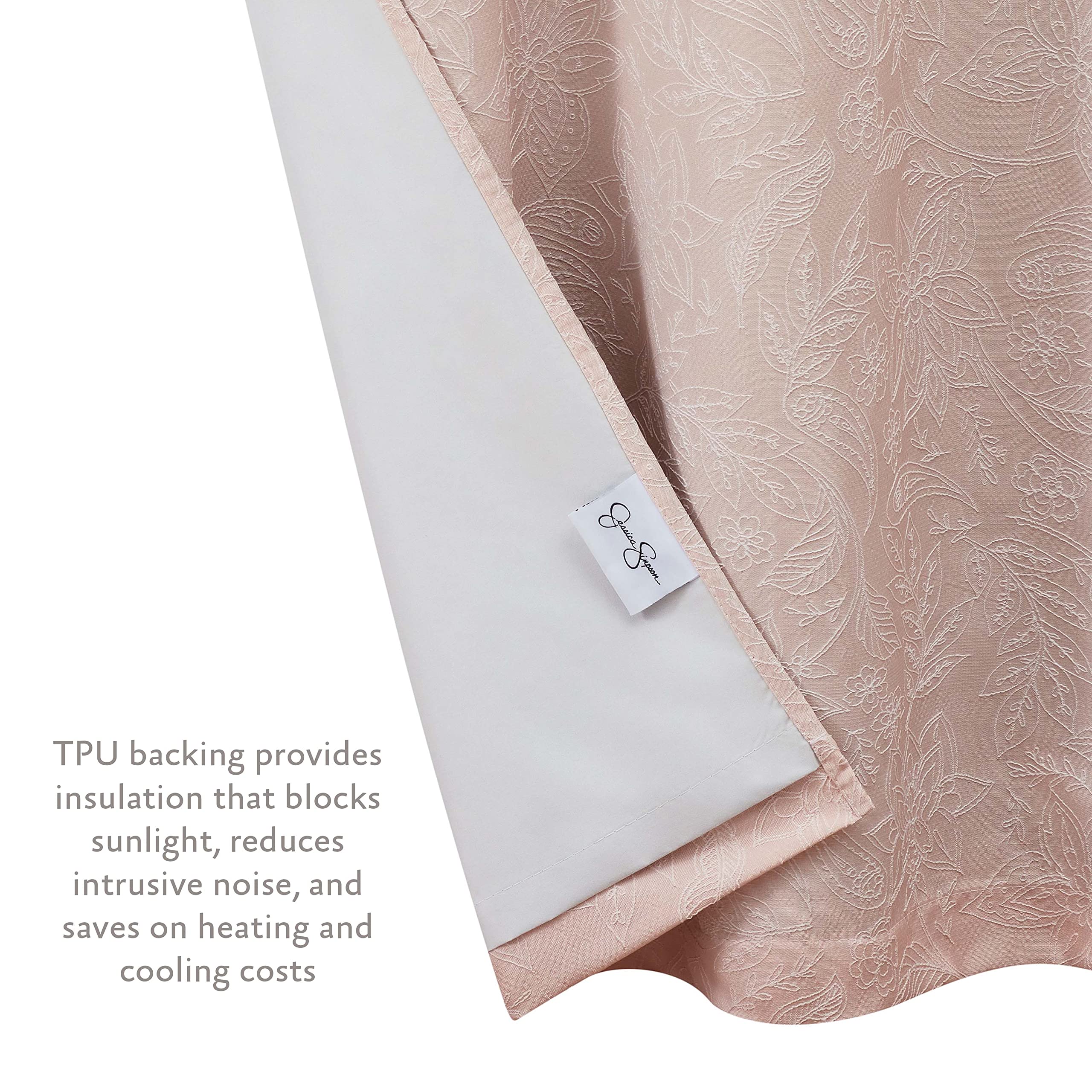 Jessica Simpson Groovy Textured Floral Paisley Blackout Curtains Set of 2 Panels with Tiebacks - 38x96 Inch Thermal Insulated Room Darkening Drapes for Bedroom & Living Room - Blush Pink Home Decor