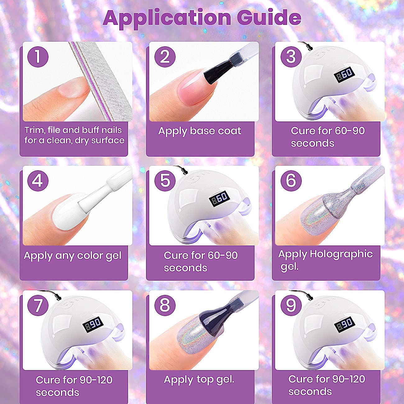 Holographic Glitter Pink Nail Polish - 7.5ml Sparkling Gel Polish for Salon & DIY Nail Art | LED Lamp Required | Long-Lasting Glossy Finish | Perfect for Parties, Weddings & Special Occasions
