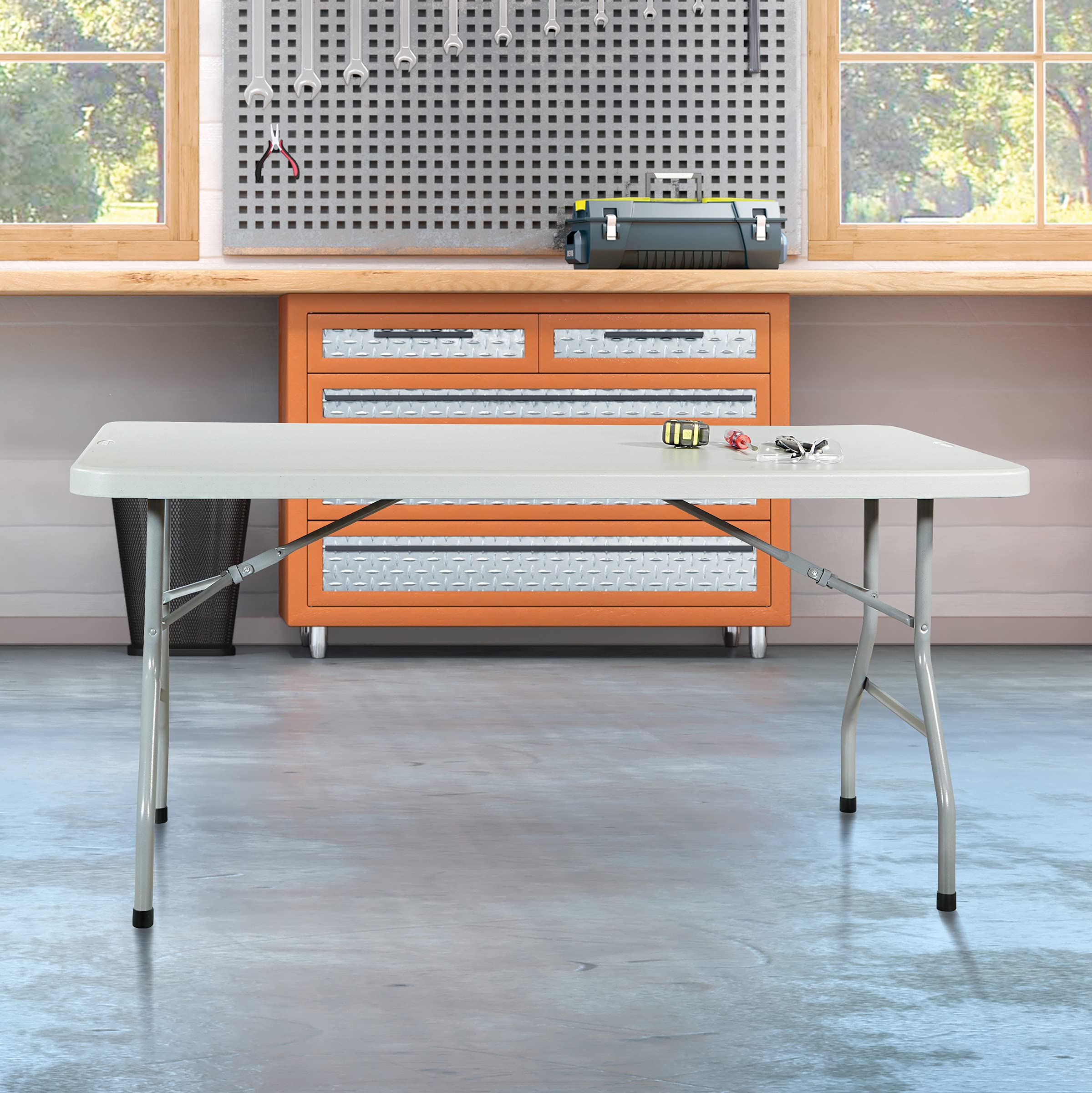 Office Star 5-Foot Light Gray Resin Folding Table - Durable Multipurpose Rectangle Table for Indoor & Outdoor Use | Perfect for Parties, Picnics, Camping & Home Office