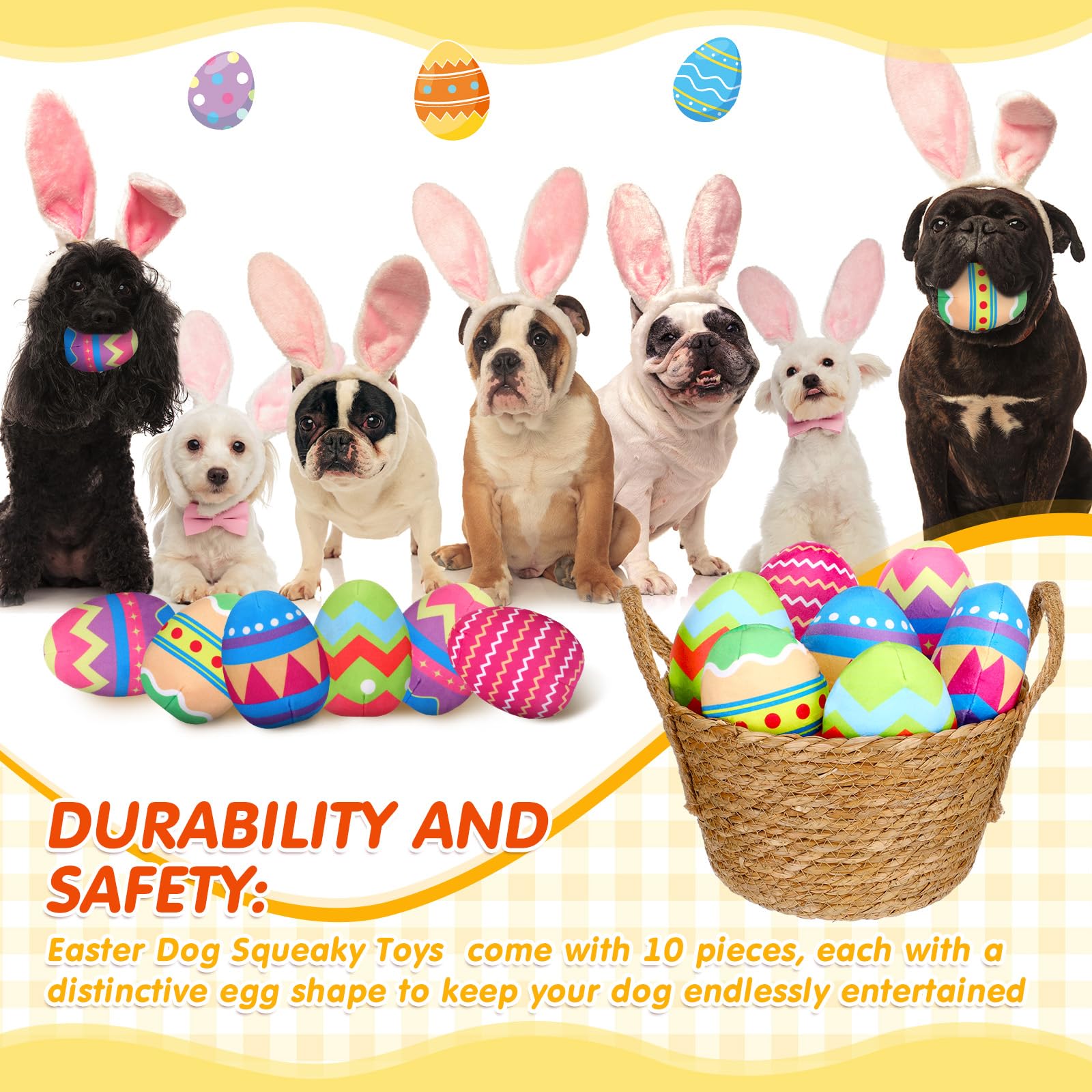 10 Pcs Dog Easter Plush Squeaky Egg Toys - Interactive Chew Toys for Small, Medium & Large Dogs - Perfect for Easter Gift, Training & Playtime