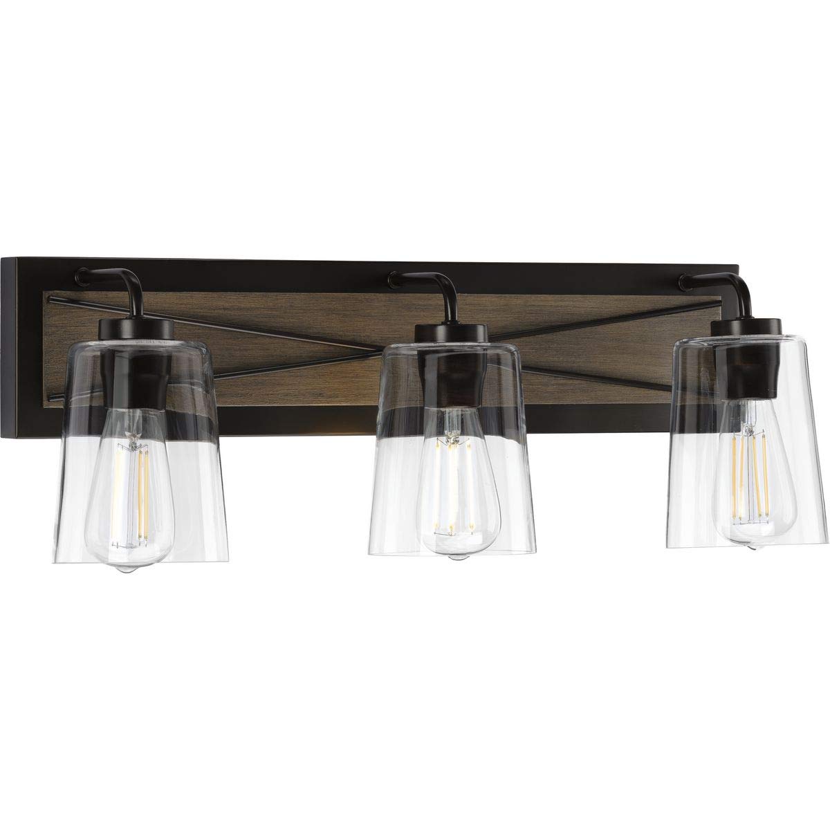 PROGRESS LIGHTING Briarwood Collection 3-Light Coastal Bathroom Vanity Fixture - Clear Glass Shade in Antique Bronze Finish | Perfect for Beach House, Coastal Decor & Bathroom Lighting Upgrade