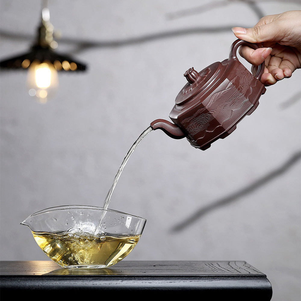 Premium Handcrafted Purple Clay Octagonal Teapot - Traditional Chinese Yixing Teapot for Gongfu Tea Ceremony | Perfect for Home, Office & Tea Enthusiasts