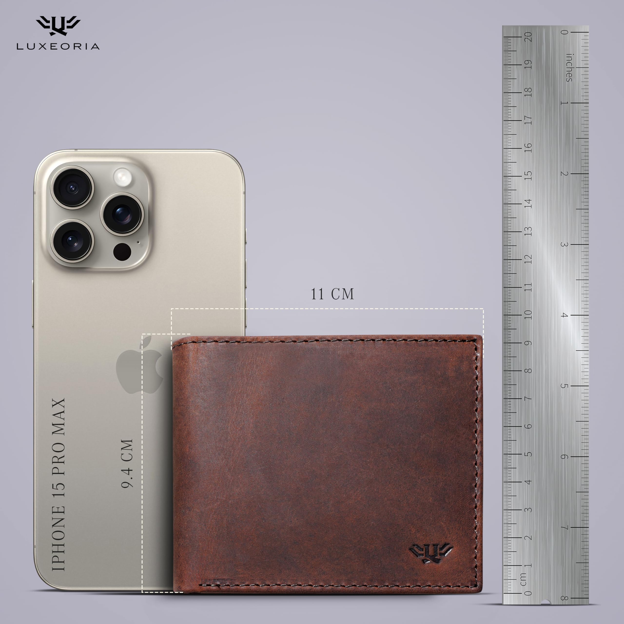LUXEORIA Genuine Leather Wallet for Men - Handcrafted Slim Bifold RFID Blocking Travel Wallet | Anti-Theft Minimalist Design | Perfect for Everyday Use, Business Travel & Gifts (Brown)