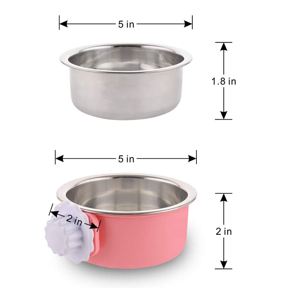 Stainless Steel Hanging Dog Bowl with Removable Hook - Durable Pet Food & Water Dish for Crate, Cage, or Coop - Perfect for Travel, Camping, and Home Use (Pink)