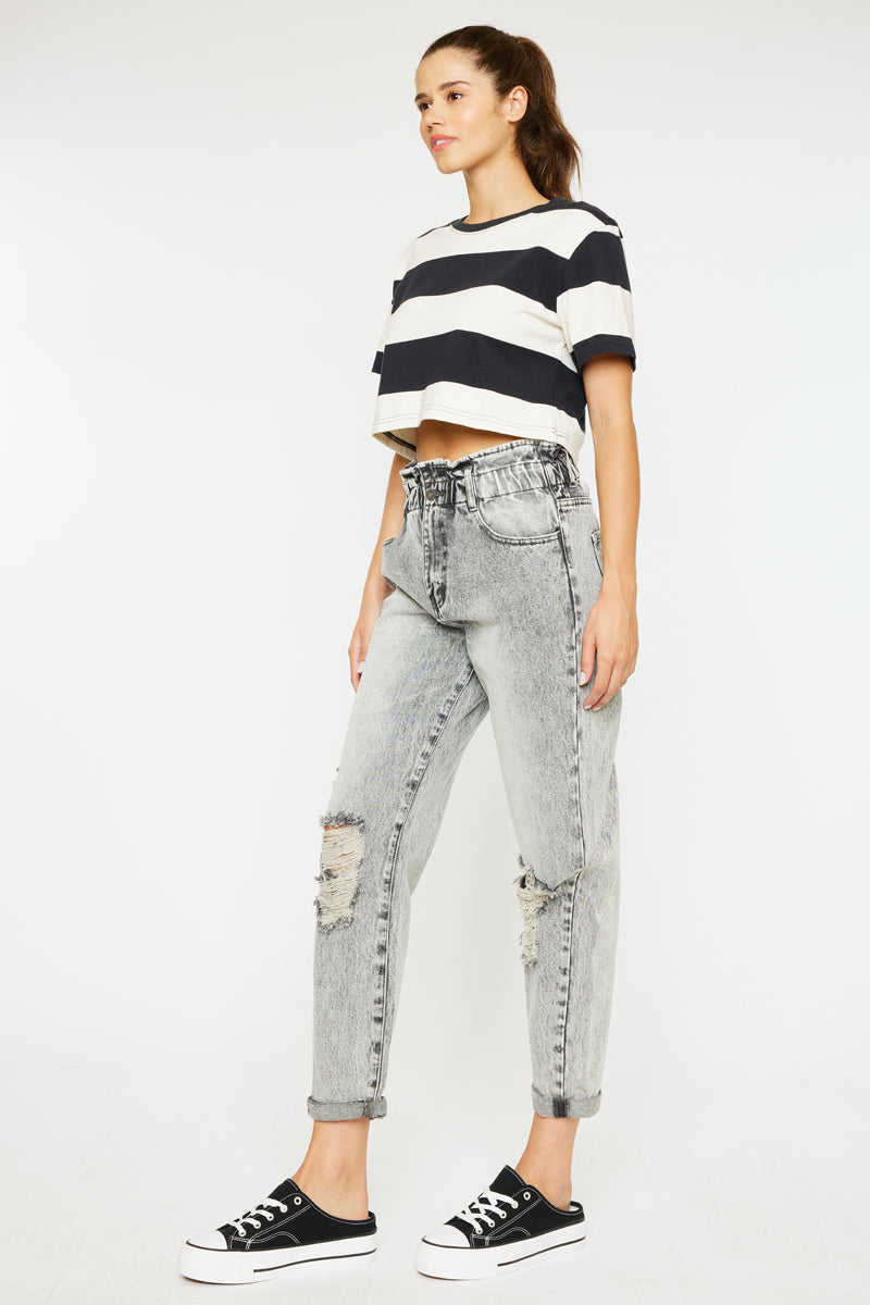 Akali Ultra High Rise Paperbag Boyfriend Jeans - Women's Trendy Stretch Denim Pants for Casual & Streetwear Outfits | Perfect for Date Night, Shopping & Everyday Wear