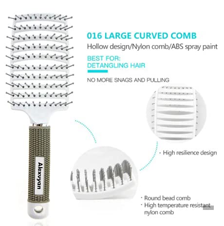 Frackson Hair Scalp Massage Comb - Nylon Bristle Detangling Hair Brush for Women - Wet & Curly Hair Care - Salon Styling Tool (White) - Perfect for Home Use, Travel & Professional Hairdressing