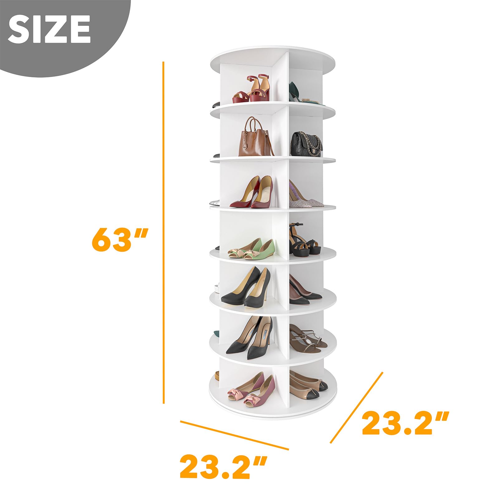 SpaceAid 7-Tier Rotating Shoe Rack Tower - 360° Spinning Shoe Storage Organizer for Closet, Handbags & Accessories | White Lazy Susan Carousel Display | Perfect for Small Spaces, Bedroom & Entryway Organization