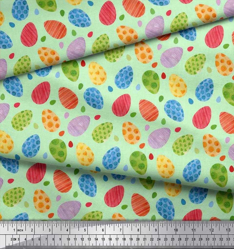 Soimoi 42 Inch Wide Green Polyester Crepe Fabric by The Yard - Easter Egg Pattern Printed Textile for DIY Crafts, Dressmaking & Home Decor - Perfect for Easter Celebrations, Spring Projects & Party Decorations