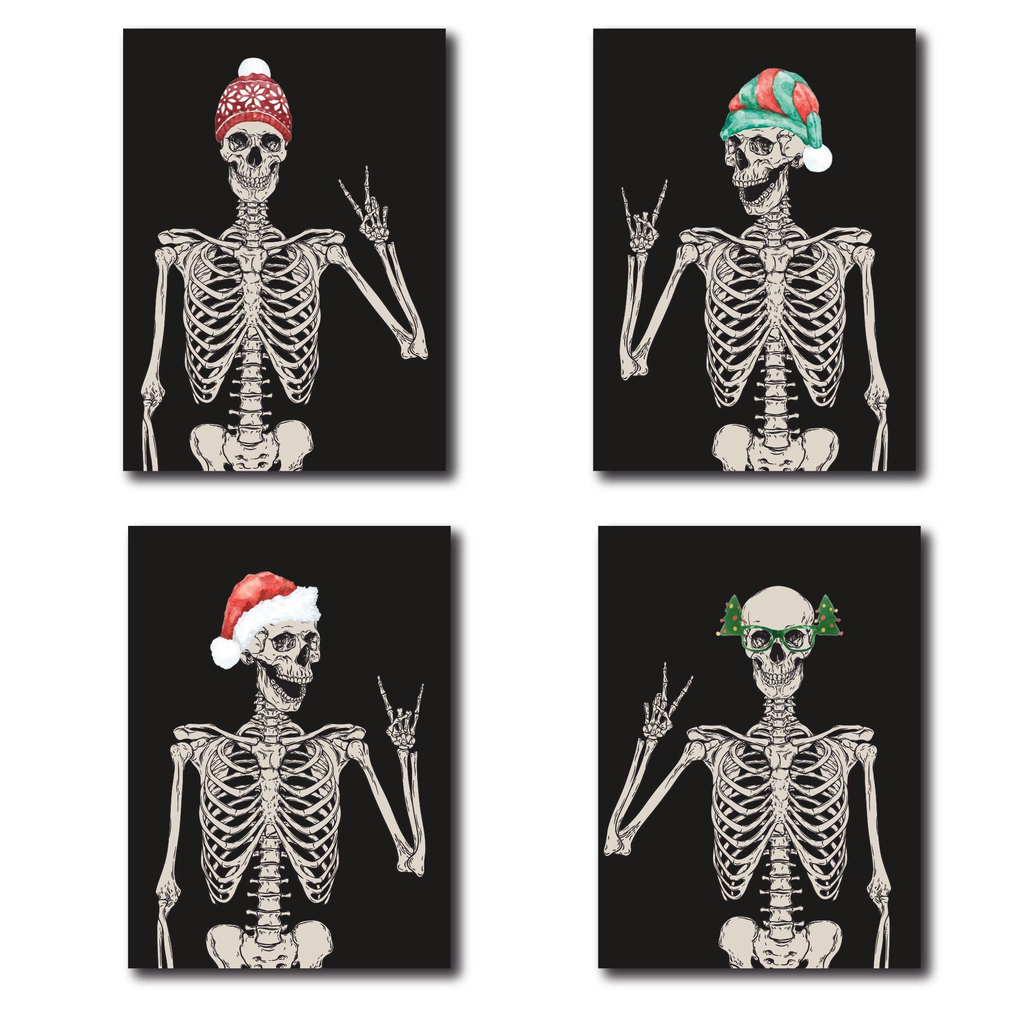 24-Piece Skeleton Christmas Cards with Envelopes - 4 Unique Gothic Holiday Designs - Retro Funny Xmas Greeting Cards - Cute Dark Humor Stationery Set - Perfect for Goth Lovers & Alternative Holiday Celebrations