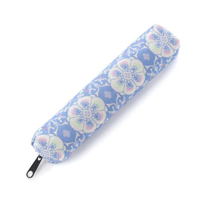 Nishijin Woven Pencil Case - Japanese Traditional Craft Floral & Bird Design in Pale Blue | Handmade in Kyoto, Japan | Perfect for School, Office & Gift Giving