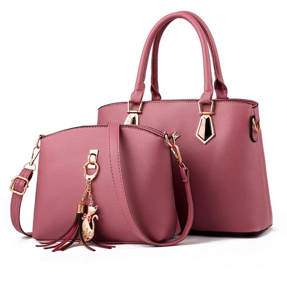 Stylish Women's Leather Top-Handle Purses - 2-Piece Set with Shoulder Strap & Tassel Decor | Perfect for Work, Travel & Everyday Use