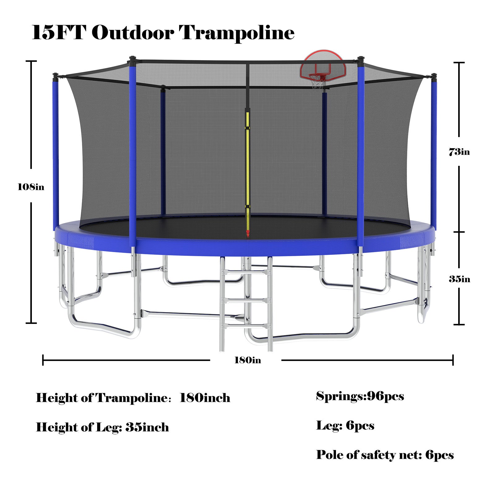 15FT Large Outdoor Trampoline for Kids with Safety Enclosure Net - Perfect for Backyard Play, Exercise & Family Fun