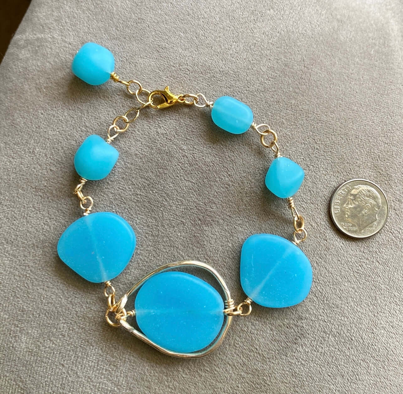 Handmade Artisan Aqua Blue Frosted Glass Bracelet - USA Crafted Jewelry for Women, Perfect for Weddings, Parties & Everyday Wear