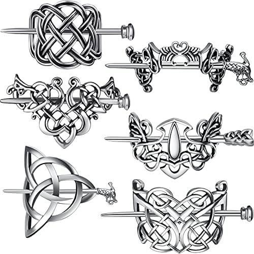 6-Piece Viking Celtic Metal Hair Clips - Medieval Hair Slide & Stick Hairpins for Women & Girls | Perfect for Cosplay, Renaissance Fairs & Historical Reenactments
