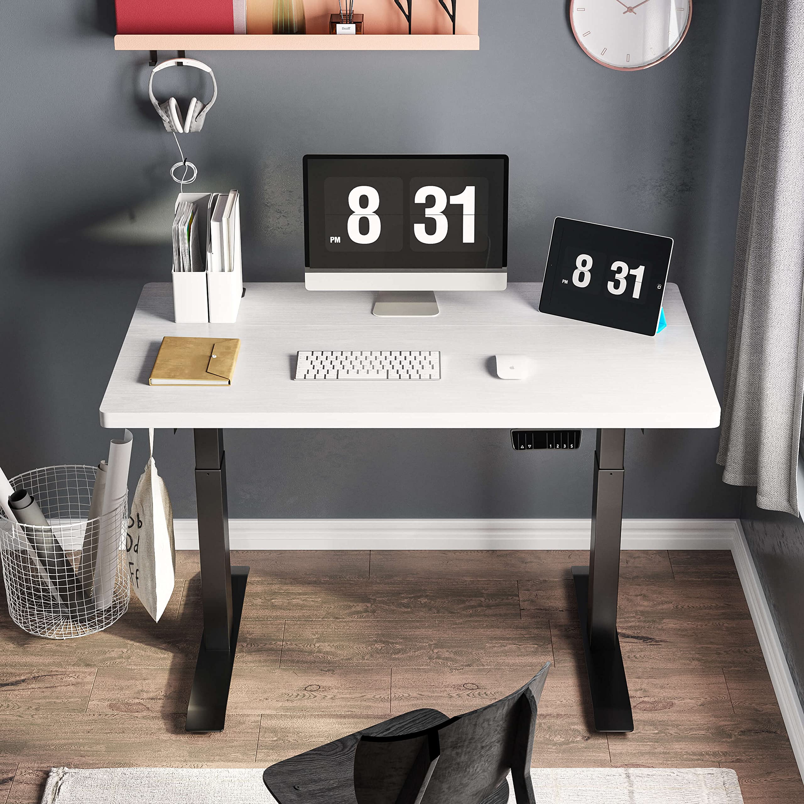 IYEE NATURE Electric Standing Desk 40 x 24 Inches - Adjustable Height Ergonomic Home Office Desk with Splice Board (Black Frame, White Top) | Perfect for Remote Work, Gaming Setup & Small Workspaces