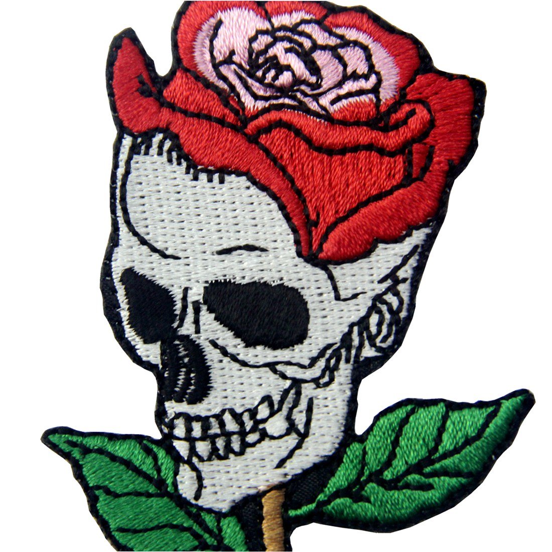 Skull Rose Applique Embroidered Iron On Patch for Jackets, Hats & DIY Crafts - Gothic Fashion Accessories for Bikers & Punk Style