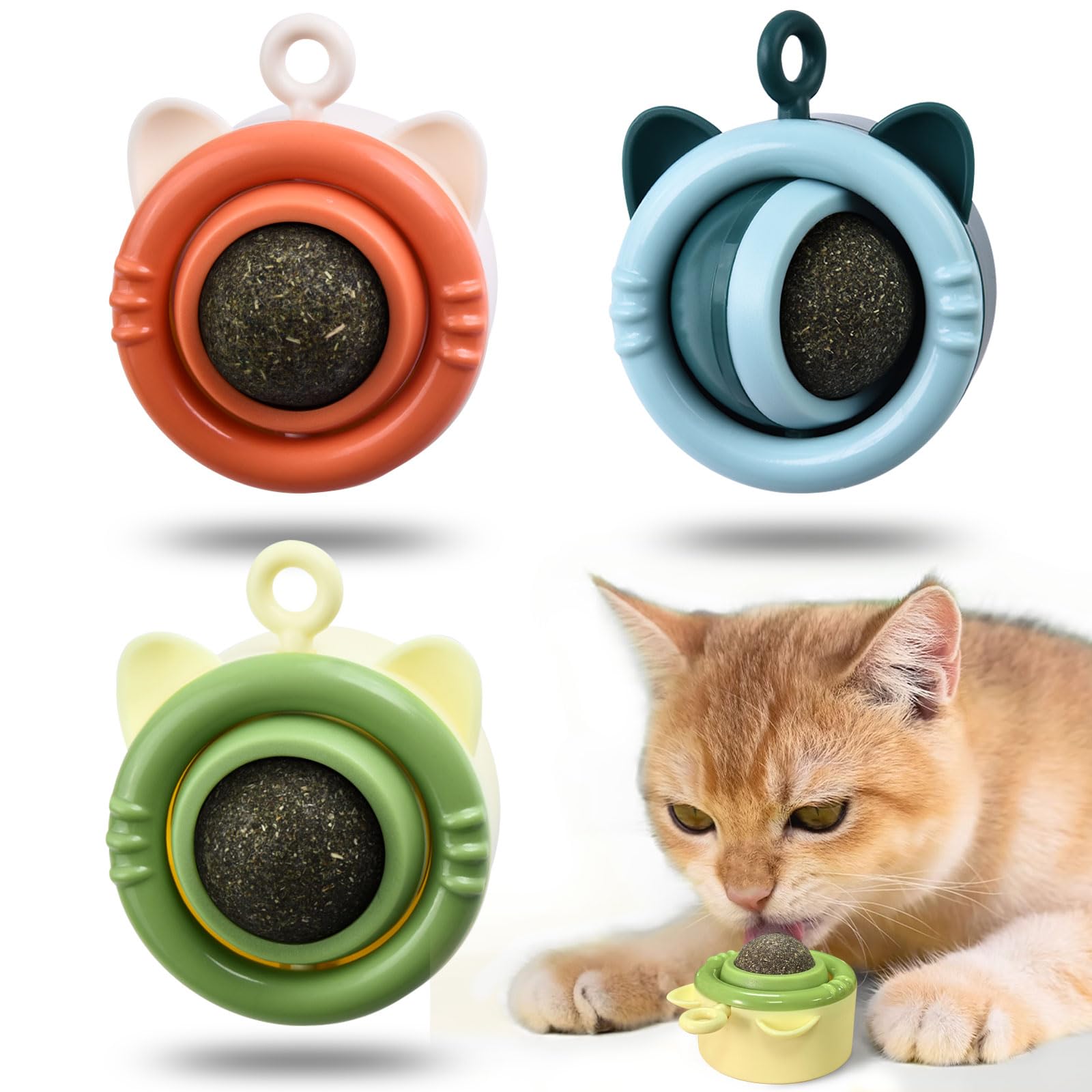 Premium Catnip Balls Toys for Indoor Cats - 3PCS Natural Catnip Roller Ball for Wall Play, Licking & Teeth Cleaning - Fun Dental Kitten Toy for Adult Cats - Perfect for Playtime, Stress Relief & Dental Health