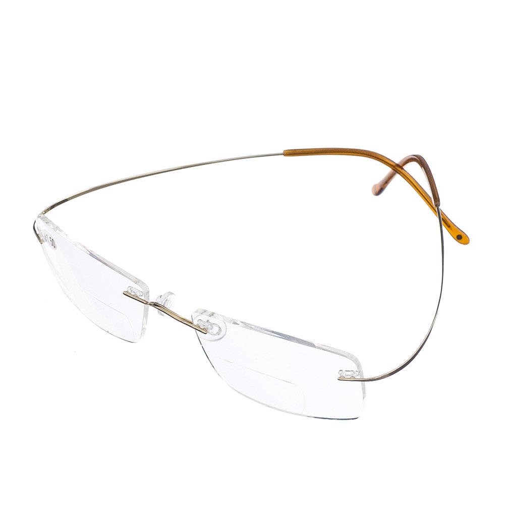 Lightweight Titanium Bifocal Reading Glasses for Men & Women - Rimless Fashion Eyewear with Case - Perfect for Reading, Computer Work & Daily Use