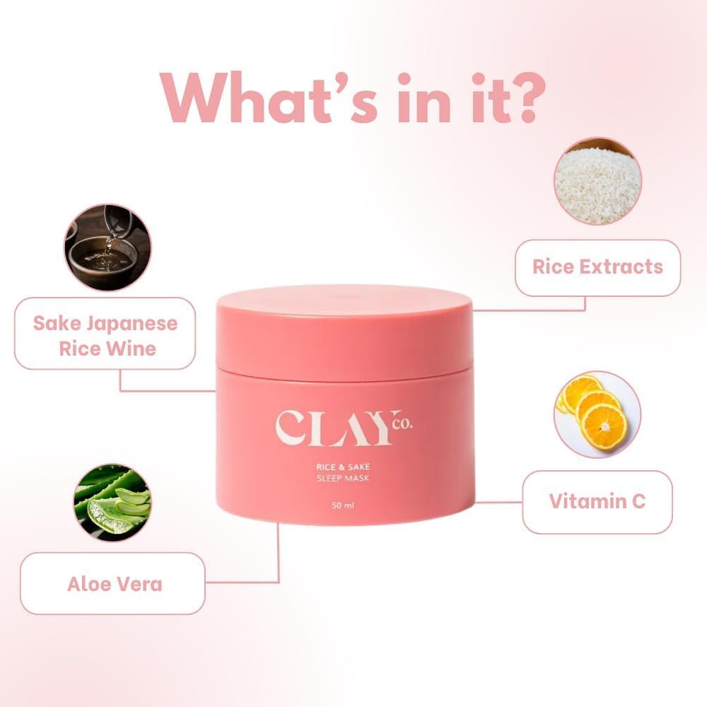 Clayco Rice & Sake Sleeping Mask 50ml - Overnight Face Mask for Glowing Skin & Glass Skin Effect | Japanese Night Cream | Vegan & Sulfate-Free Skincare | Perfect for Nighttime Routine & Self-Care