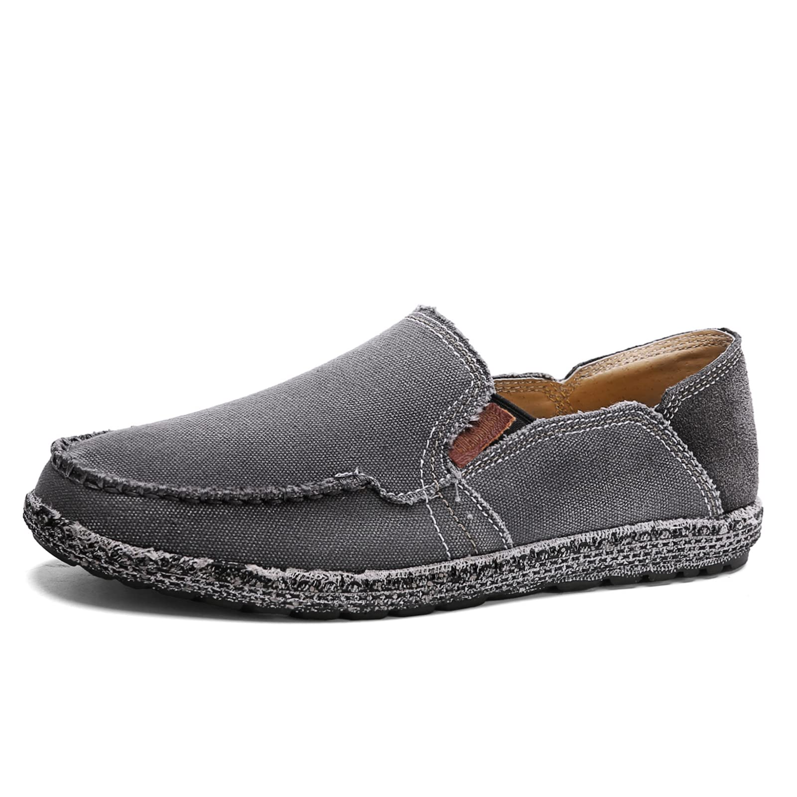 Jamonwu Men's Slip-On Canvas Loafers - Breathable Casual Boat Shoes for Men - Vintage Style Deck Shoes for Walking, Travel & Everyday Wear