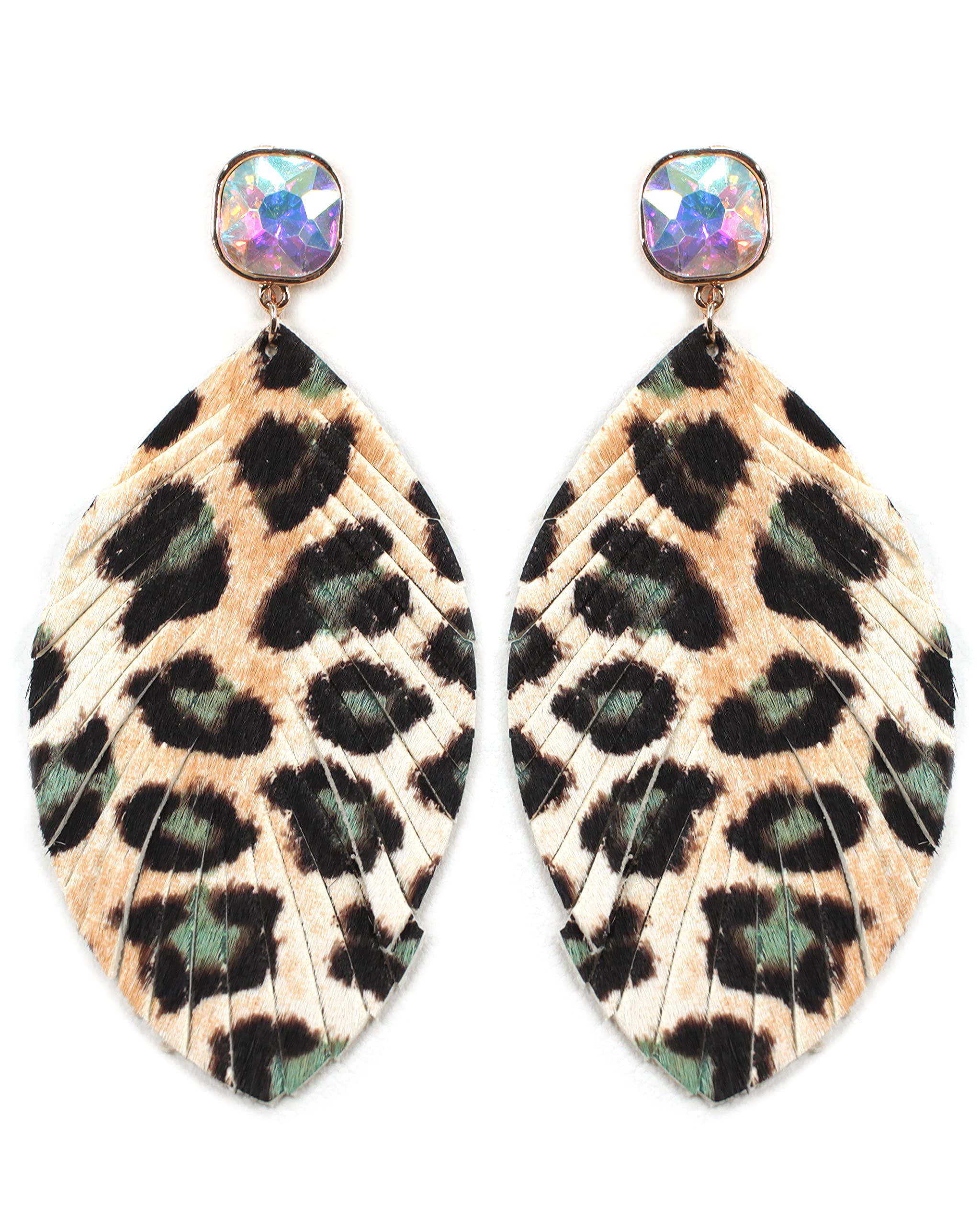 Miracle Collection Large Genuine Soft Leather Handmade Fringe Feather Lightweight Tear Drop Dangle Earrings for Women | Boho Chic Jewelry | Perfect for Festivals, Parties & Everyday Wear