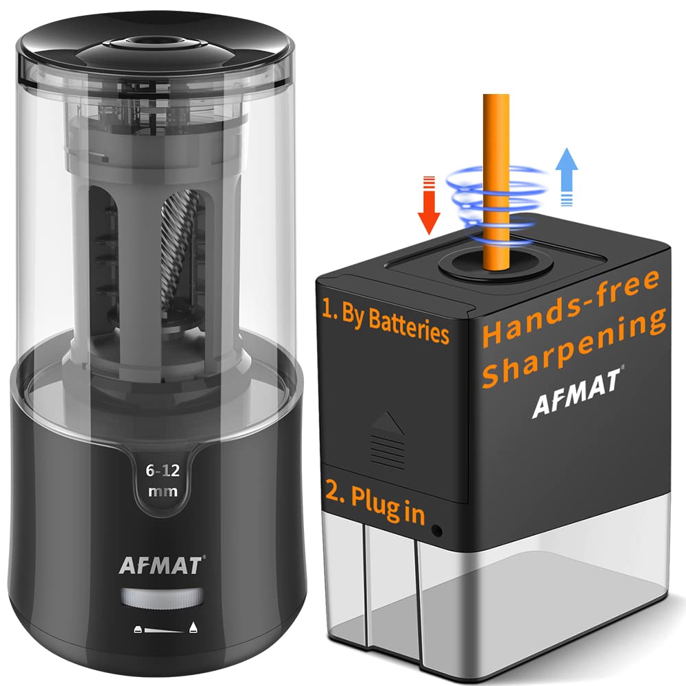 AFMAT Automatic Pencil Sharpener for Colored Pencils - Hands-free & Portable for School, Office